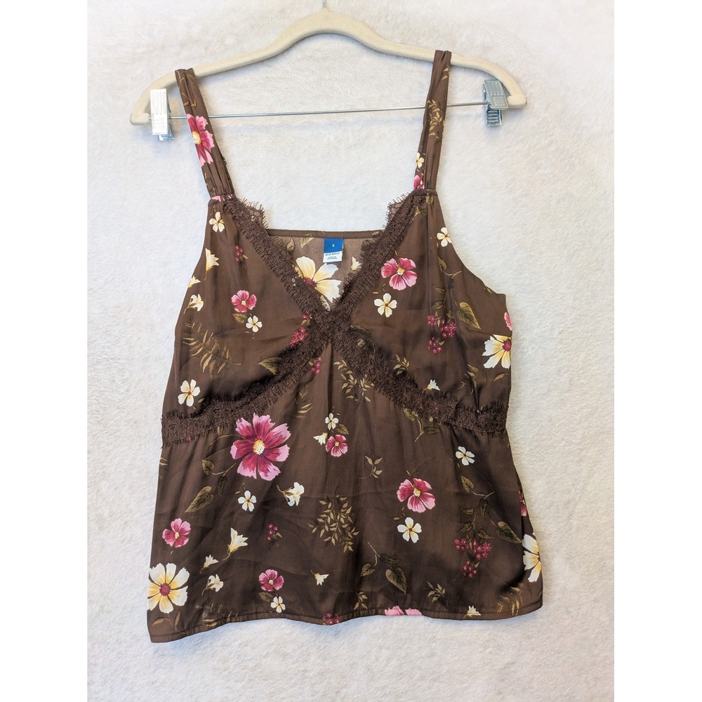 Old Navy Camisole Women's Small Brown Floral Lace Trim V-Neck Boho Tank Top - Picture 1 of 9